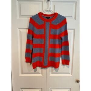 J Crew Striped Crew Neck Sweater Orange Gray Block Knit Pullover